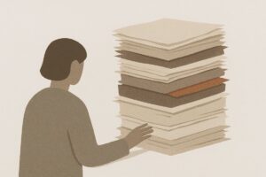 年月をかけて積み重なった、端の揃わない紙の層