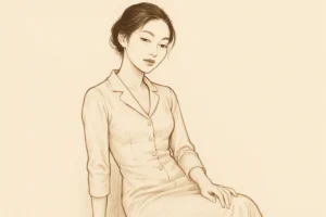 「騎乗位」ジャンル図鑑のアイキャッチ（セピア線画）