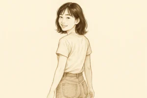 「幼なじみ」ジャンル図鑑のアイキャッチ（セピア線画）