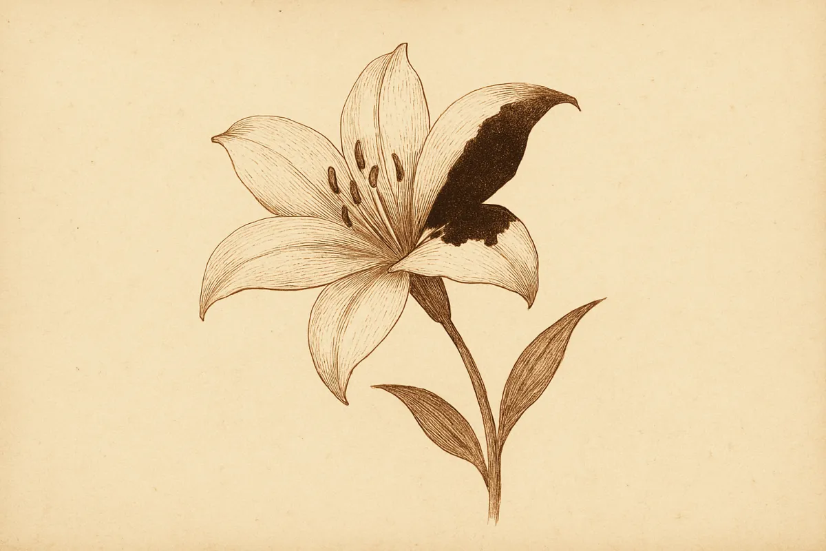 白百合の一枚の花弁に広がる黒い染み——清らかさが汚される背徳の比喩