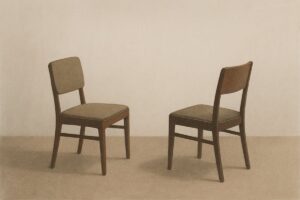 静かな部屋で少しだけ向き合う、空いたままの二脚の椅子